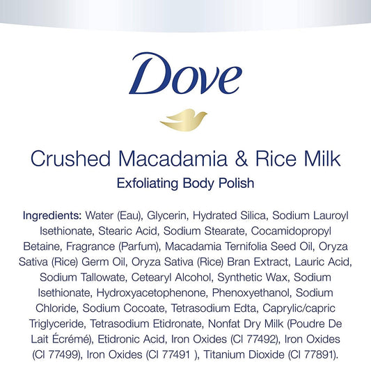 Dove Crushed Macadamia & Rice Milk Moderate Exfoliating Body Scrubating Body Polish Scrub