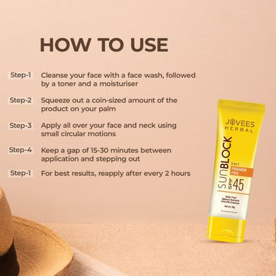 Jovees Sun Block 3 In 1 UVA/UVB Protection SPF 45