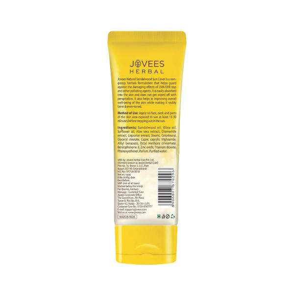 Jovees Sandalwood Natural Sun Cover SPF 30, UVA/UVB Protection