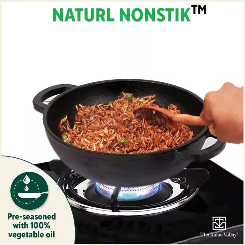 Cast Iron Kadai, Seasoned, Nonstick, 100% Pure, Toxin-free, Induction, 25.4 cm, 2.3 L, 2.5kg