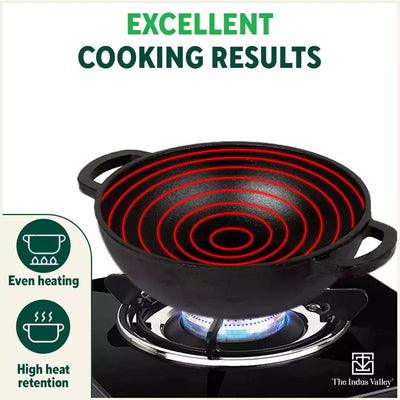 CASTrong Cast Iron Kadai,Pre-seasoned, Nonstick, 100% Pure, Toxin-free, Induction, 25.4cm,2.3L, 2.51kg