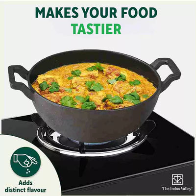 CASTrong Cast Iron Kadai, Pre-seasoned, Nonstick, 100% Pure, Toxin-free, Induction, 21/25cm, 1.7L/3.1L, 1.7kg/3.3kg