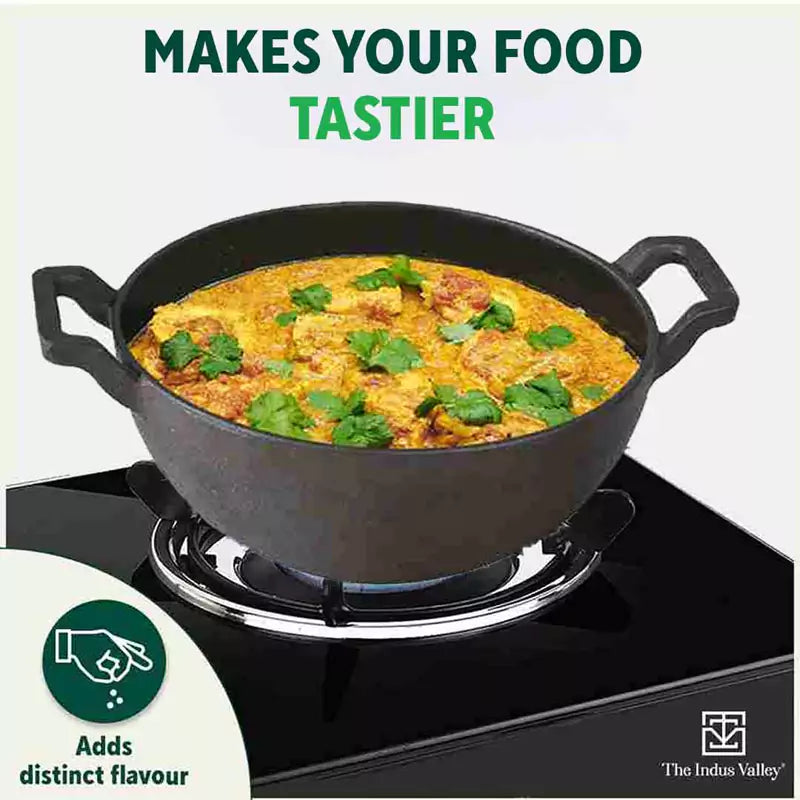 CASTrong Cast Iron Kadai, Pre-seasoned, Nonstick, 100% Pure, Toxin-free, Induction, 21/25cm, 1.7L/3.1L, 1.7kg/3.3kg