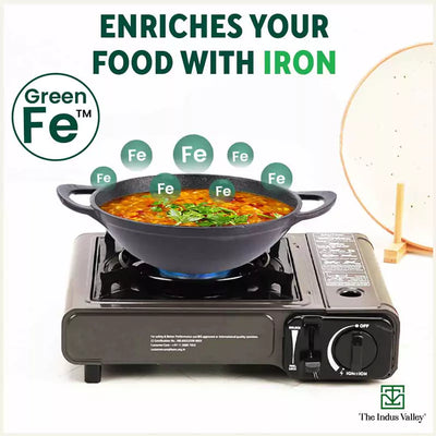 CASTrong Cast Iron Kadai, Pre-seasoned, Nonstick, 100% Pure, Toxin-free, 20.3cm, 1.4L, 1.5kg