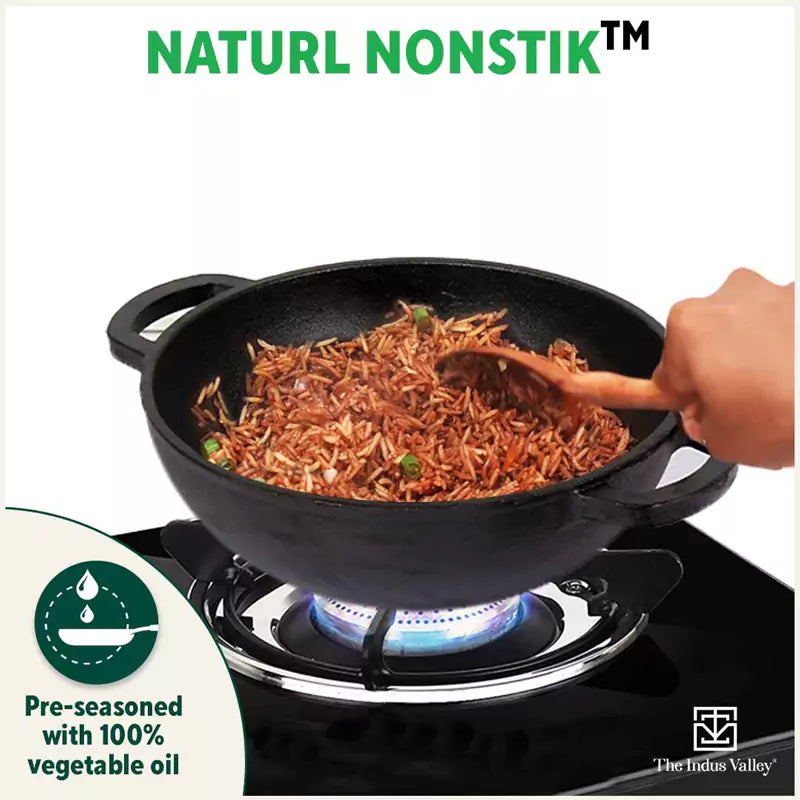CASTrong Cast Iron Kadai,Pre-seasoned, Nonstick, 100% Pure, Toxin-free, Induction, 25.4cm,2.3L, 2.51kg
