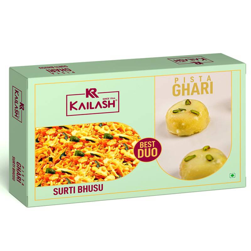 Kailash Sweets & Snacks Set Of Pista Ghari & Surti Bhusu - Total: 1000 gms