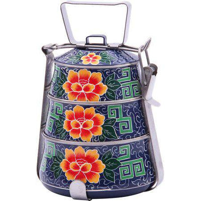 Hand Painted Steel Pyramid Lunch Box Multi Color 3 tier tiffin