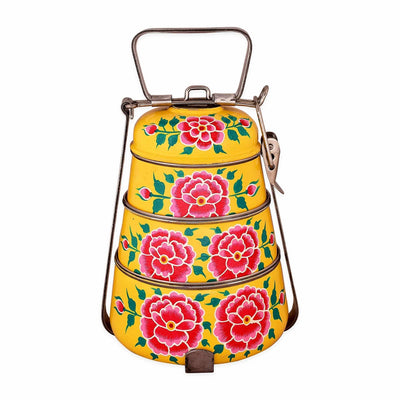 Hand Painted Steel Pyramid Lunch Box Multi Color 3 tier tiffin