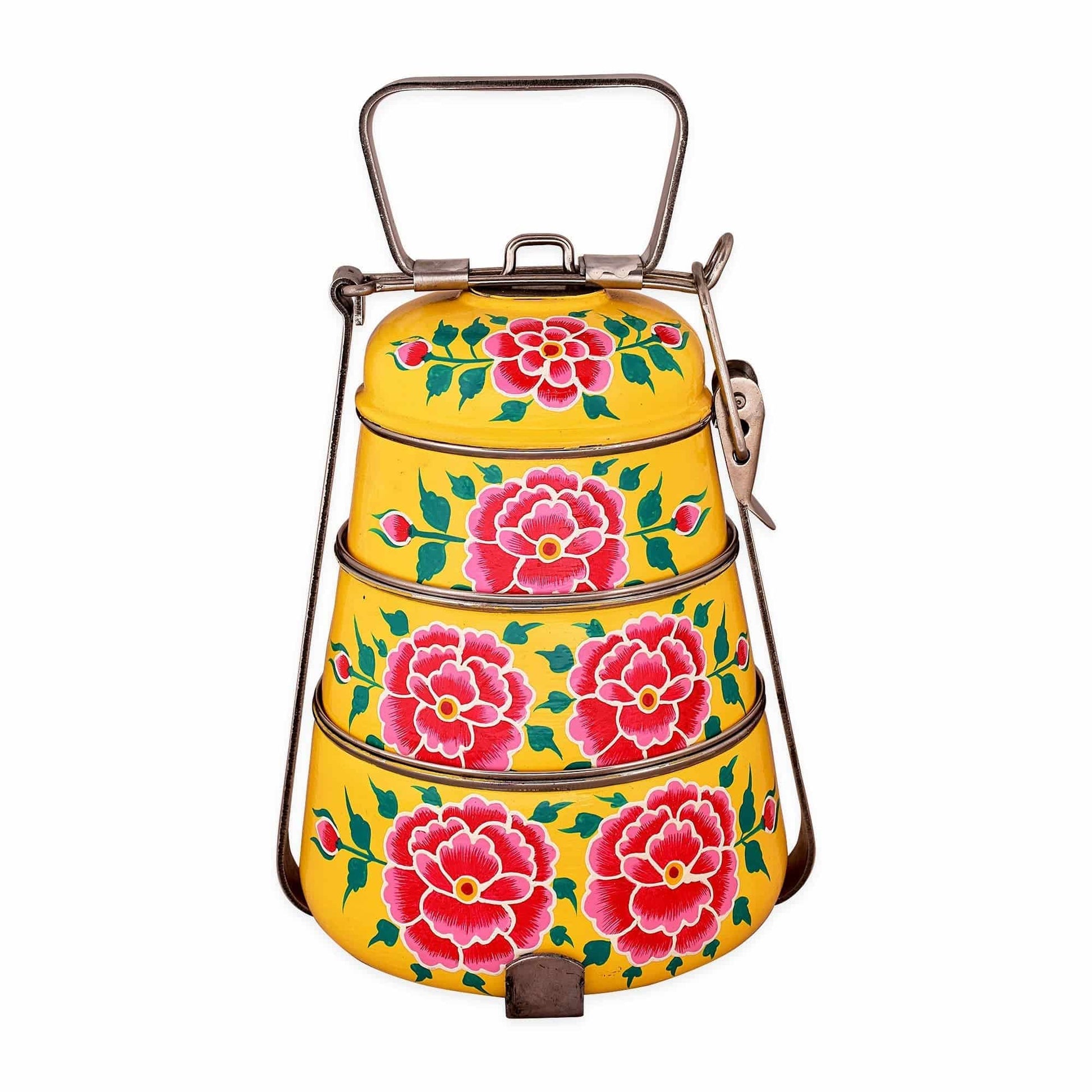 Hand Painted Steel Pyramid Lunch Box Multi Color 3 tier tiffin