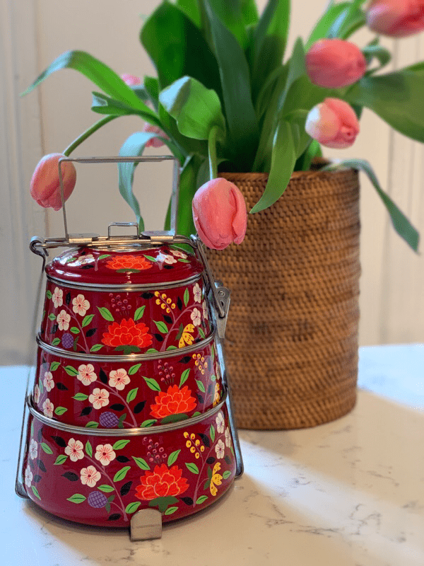 Hand Painted Steel Pyramid Lunch Box Multi Color 3 tier tiffin