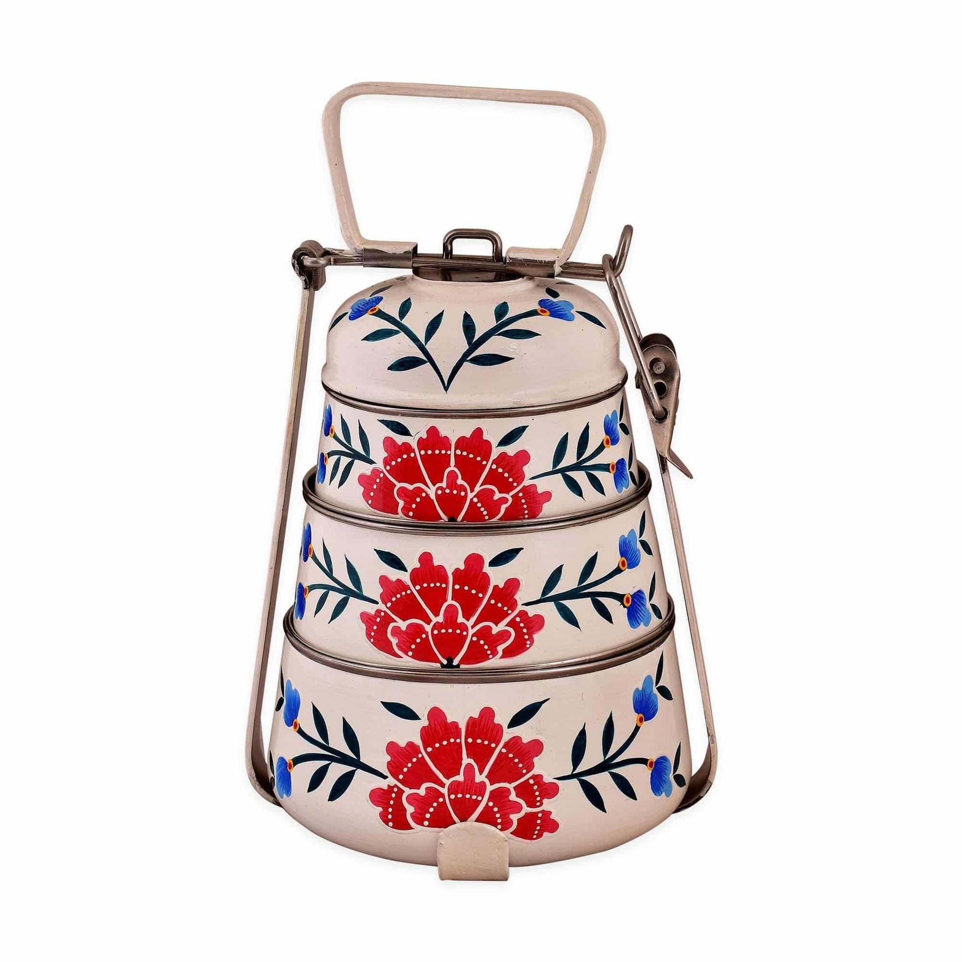 Hand Painted Steel Pyramid Lunch Box Multi Color 3 tier tiffin
