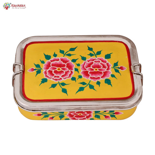 Hand Painted Lunch Box , Bento Box : School Lunch Box: Yellow Floral