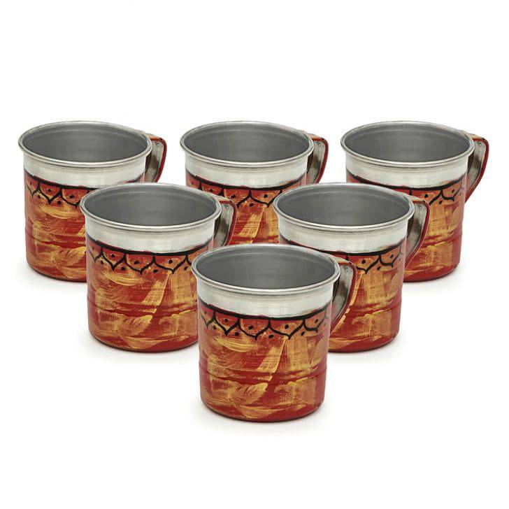 Hand Painted Tea Cups Set of 6 : Antiqua Red