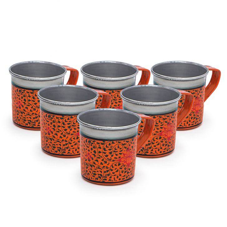 Hand Painted Tea Cups Set of  6 : Orange Baag