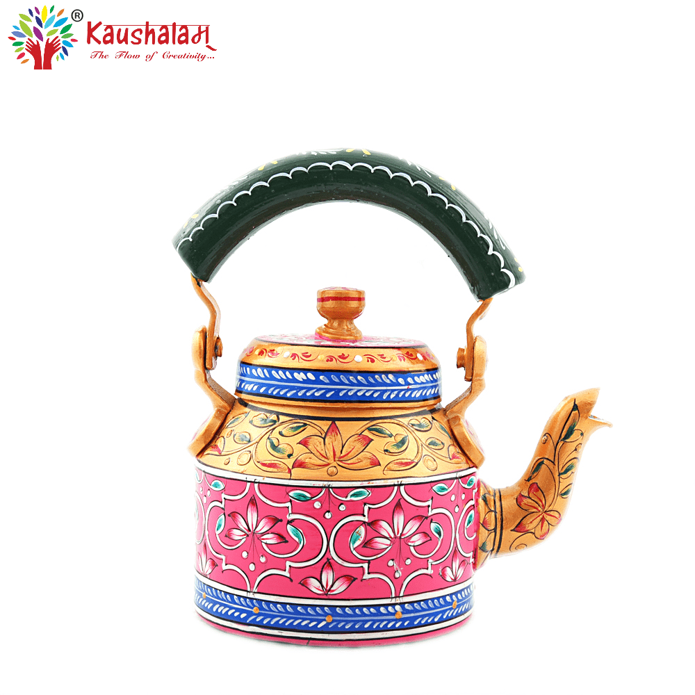 Hand Painted Tea Kettle :  Floral Pink Gold