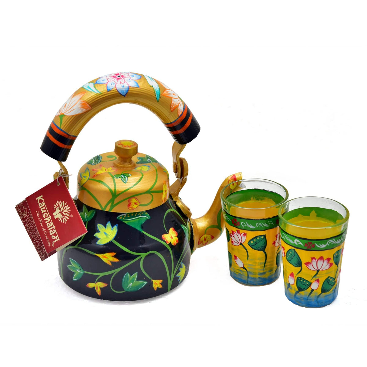Hand Painted Tea Kettle : Pichwai Lotus Art