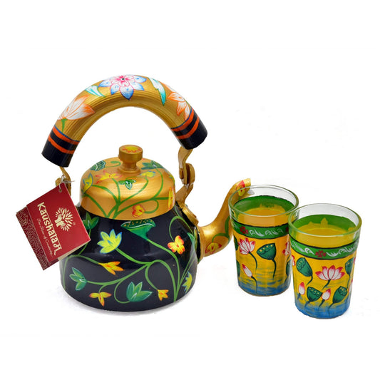 Hand Painted Tea Kettle : Pichwai Lotus Art