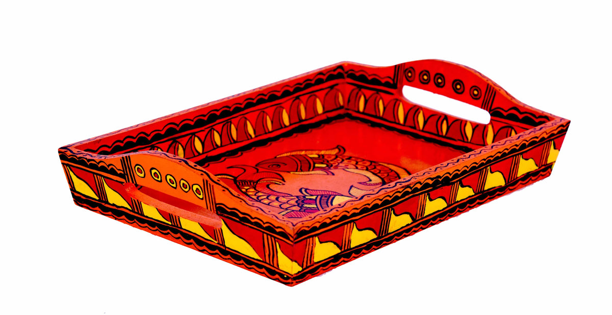Hand Painted Tray : Fish Duo Madhubani Painting Tray