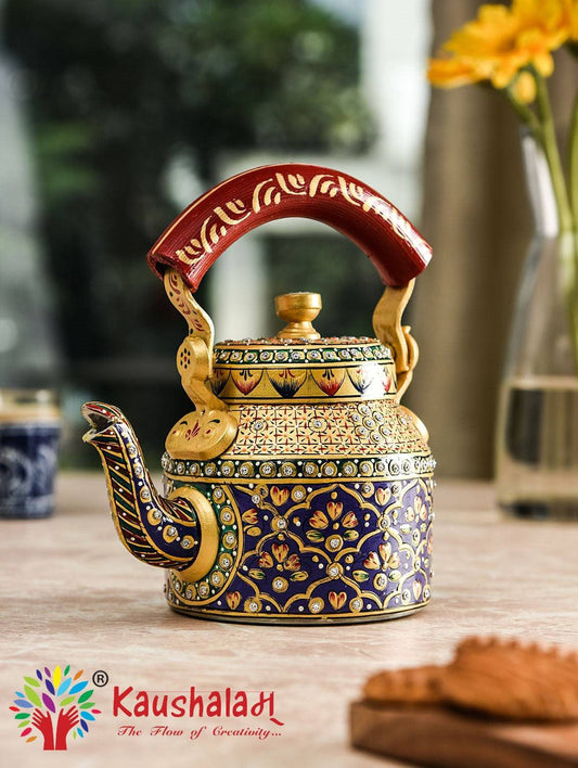 Rajasthan's Vibrant Charm: Hand-Painted Mughal Art Tea Kettle (750 ml)