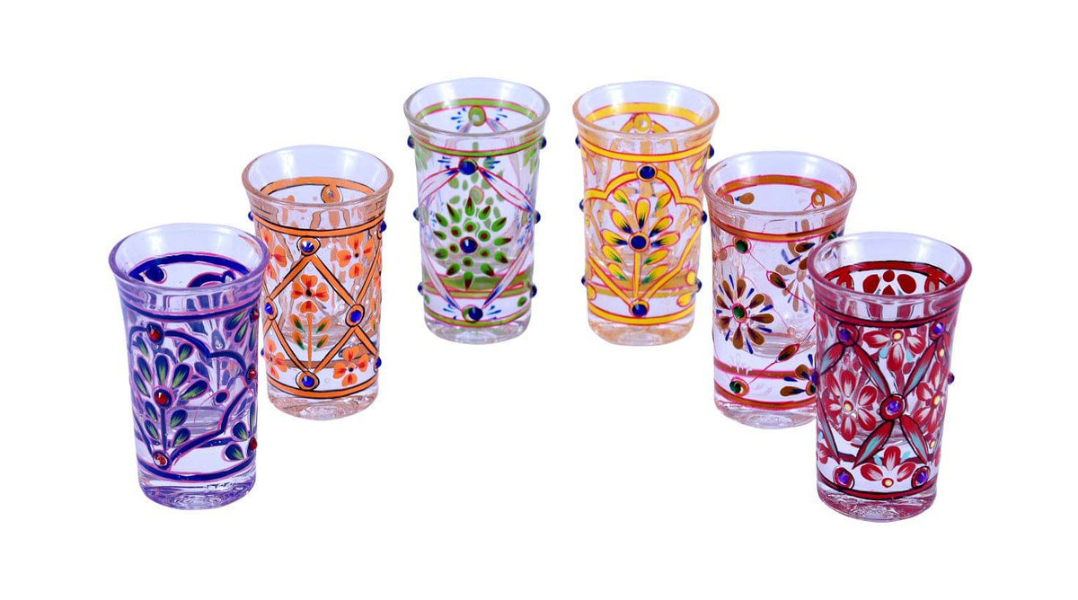 Hand Painted Shot Glasses Set of 6 MultiColor