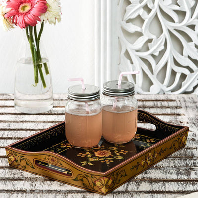 Hand Painted tray set of 2 : Mughal Floral