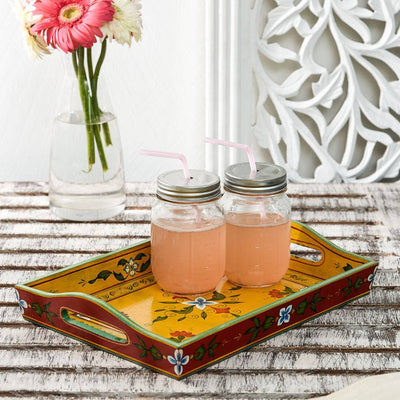 Hand Painted tray set of 2 : Mughal Floral