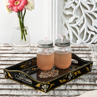 Hand Painted tray set of 2 : Mughal Floral