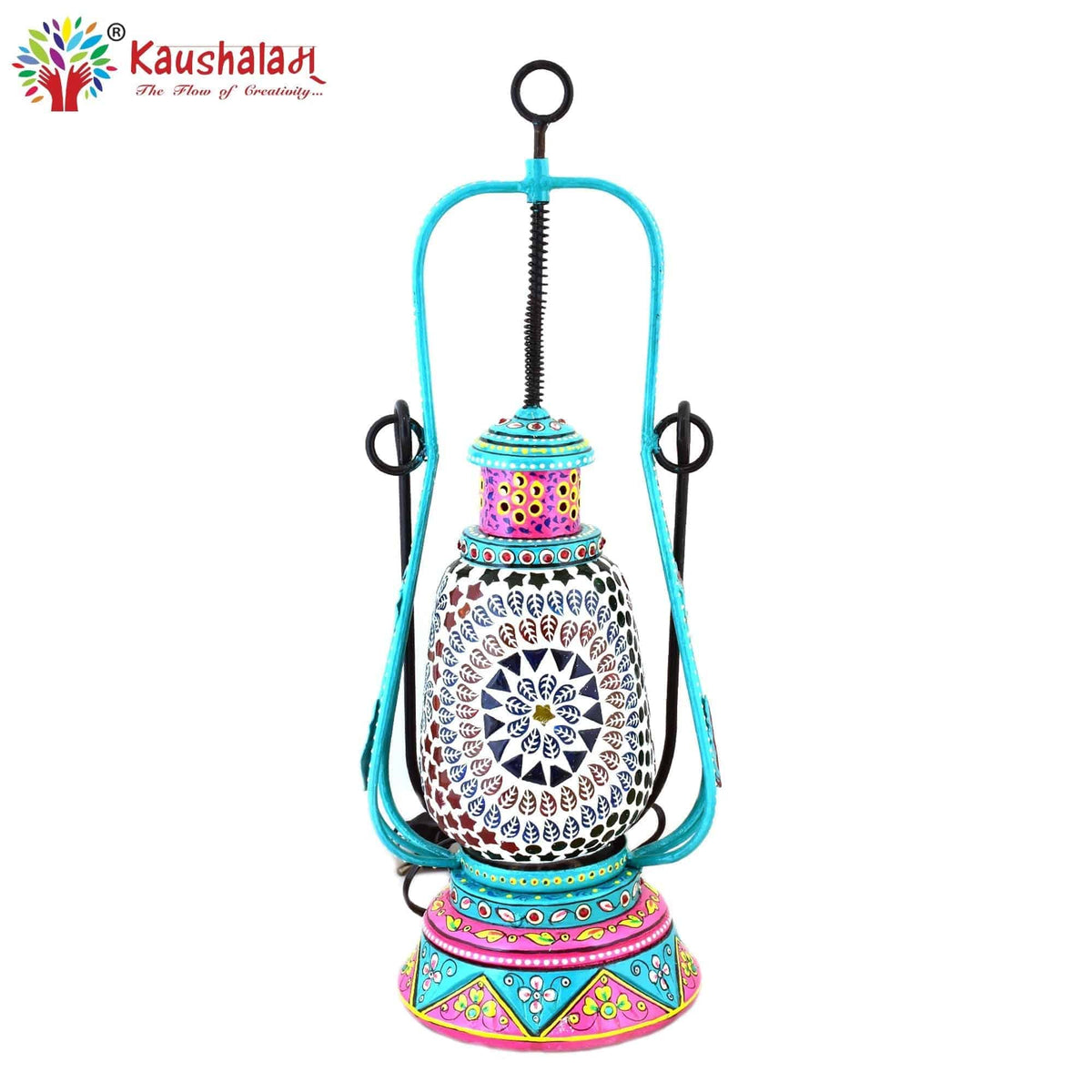 Hand Painted Lantern with Bulb : Ethnic Mosaic Bed Side Lamp - Elegant Collection