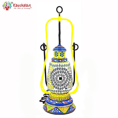 Hand Painted Lantern with Bulb : Ethnic Mosaic Bed Side Lamp - Elegant Collection