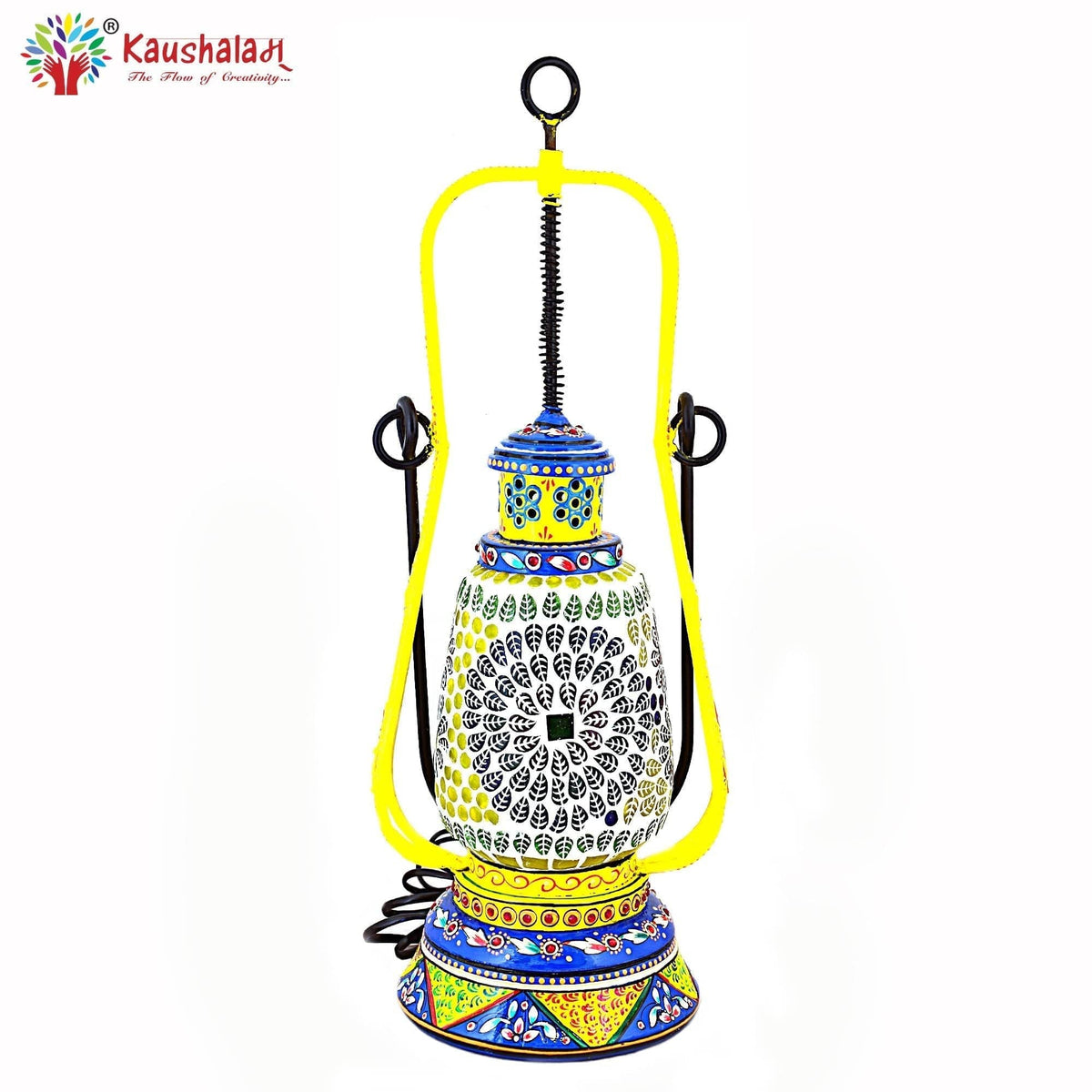 Hand Painted Lantern with Bulb : Ethnic Mosaic Bed Side Lamp - Elegant Collection