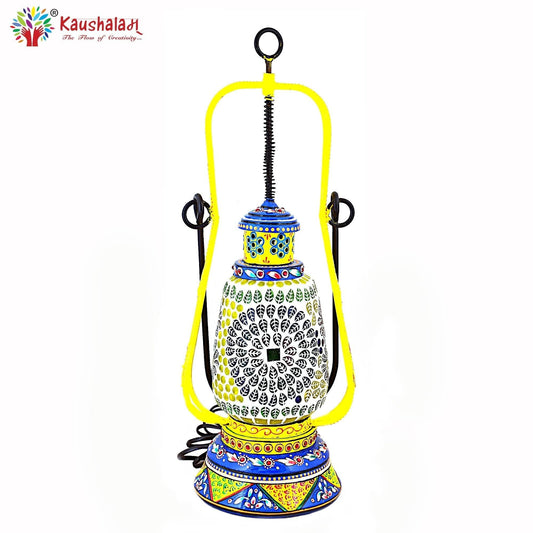 Hand Painted Lantern with Bulb : Ethnic Mosaic Bed Side Lamp - Elegant Collection