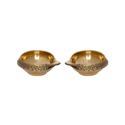 eCraftIndia Set of 2 Gold-Toned Auspicious Handcrafted Brass Diya