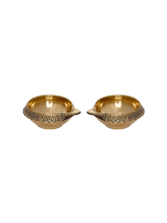eCraftIndia Set of 2 Gold-Toned Auspicious Handcrafted Brass Diya