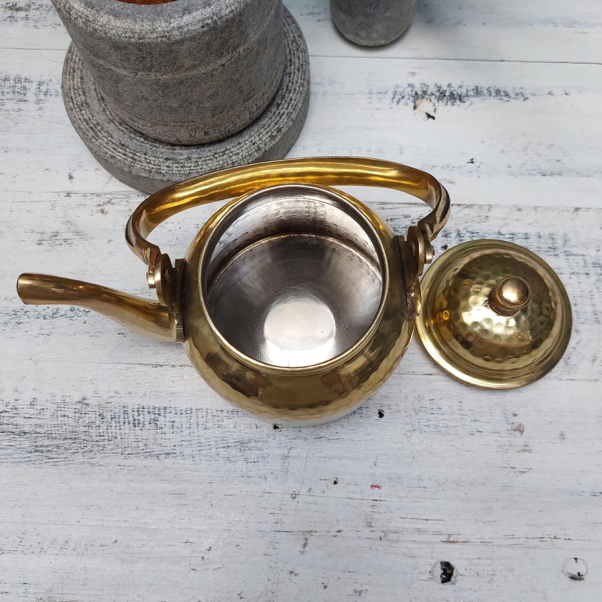 Brass Hammered Tea Kettle Pot – 500 ml Stylish Serving Kettle