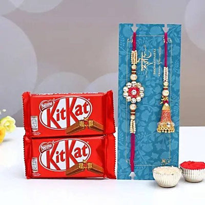 Ethnic Lumba Rakhi Set And Kitkat Chocolates