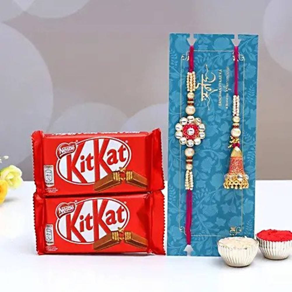 Ethnic Lumba Rakhi Set And Kitkat Chocolates
