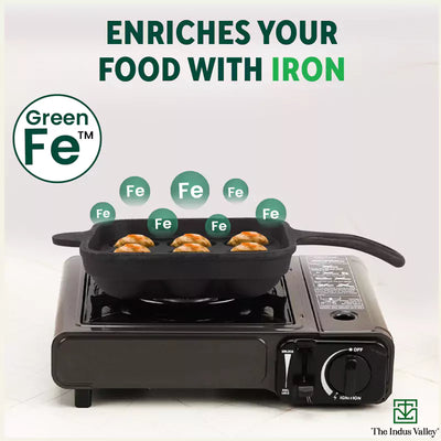 9 Pit/Cup CASTrong Cast Iron Paniyaram/Appe Pan+ Cool Silicone Grip, Pre-seasoned, Nonstick, 100% Pure, Toxin-free, 18cm, 2.4 kg