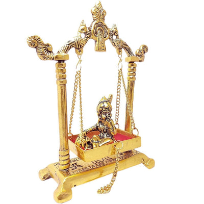 Chhariya Crafts Metal Krishna Jhula Laddu Gopal Idol
