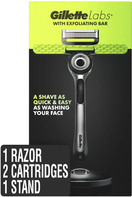 Gillette Labs with Exfoliating Bar Razor (1 Handle + 2 Blade Refills + Stand)