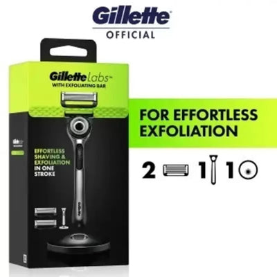 Gillette Labs with Exfoliating Bar Razor (1 Handle + 2 Blade Refills + Stand)