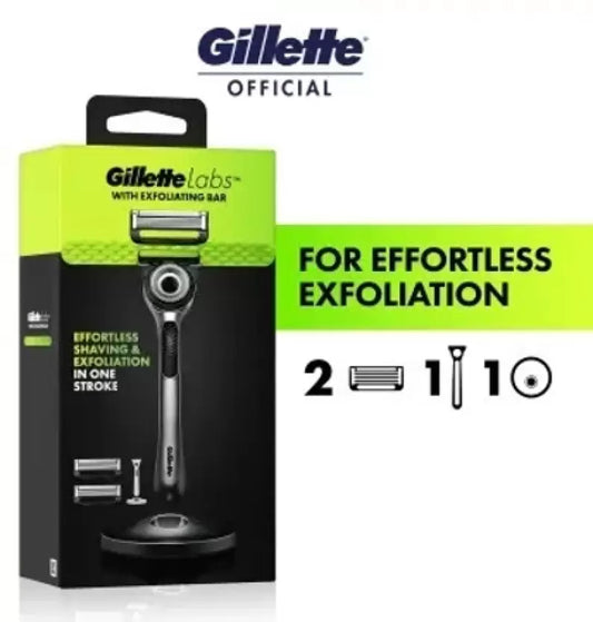 Gillette Labs with Exfoliating Bar Razor (1 Handle + 2 Blade Refills + Stand)