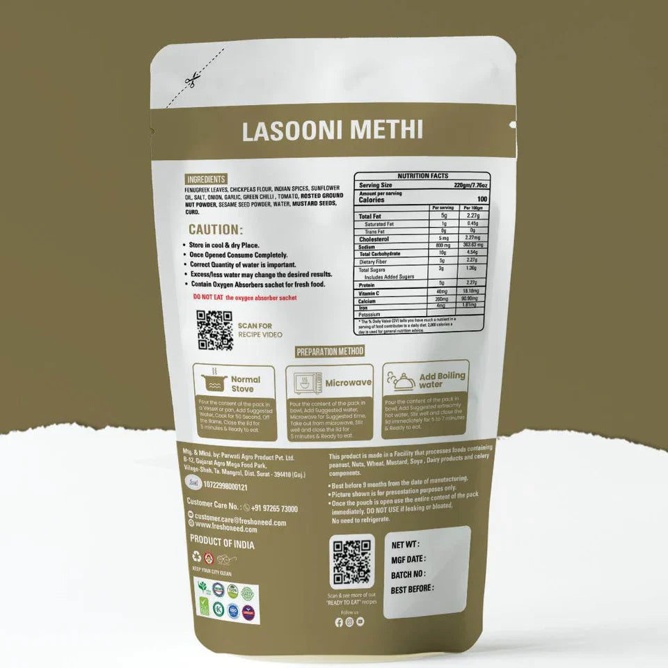 Fresh O Need Lasooni Methi - Ready To Eat 220 gms