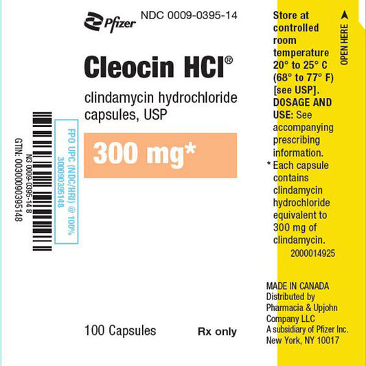 Cleocin Clindamycin hydrochloride 300 mg Capsules by Pfizer 100 Count (RX)