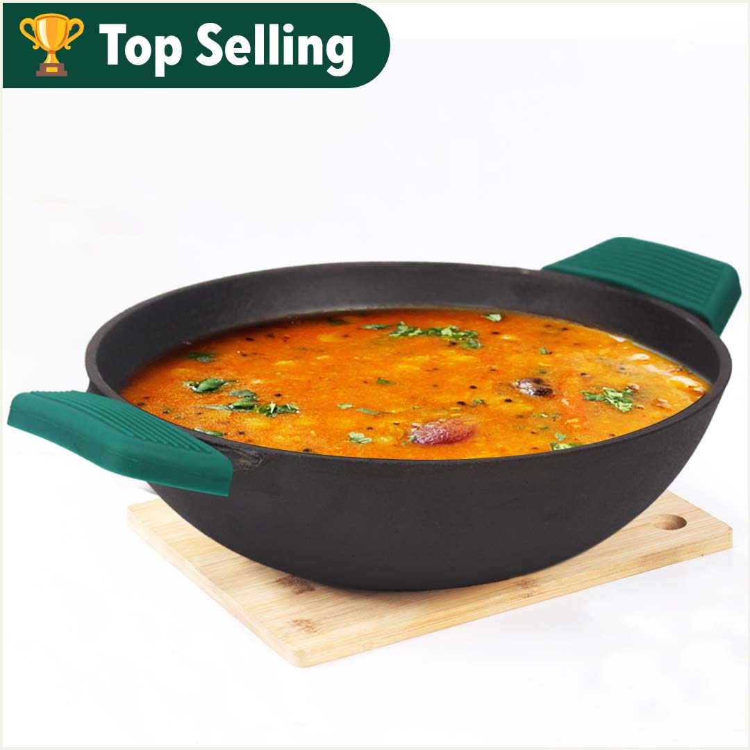 CASTrong Cast Iron Kadai, Pre-seasoned, Nonstick, 100% Pure, Toxin-free, 27cm, 2.5L, 2.5kg