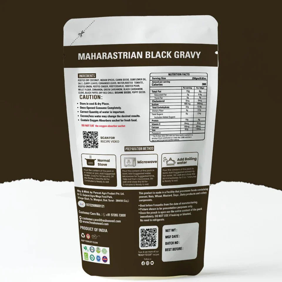 Fresh O Need Maharastrian Black Gravy - Ready To Eat 250 gms
