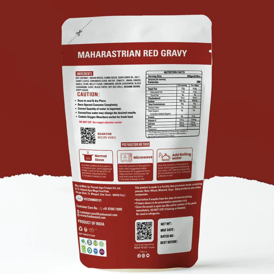Fresh O Need Maharastrian Red Gravy - Ready To Eat 250 gms
