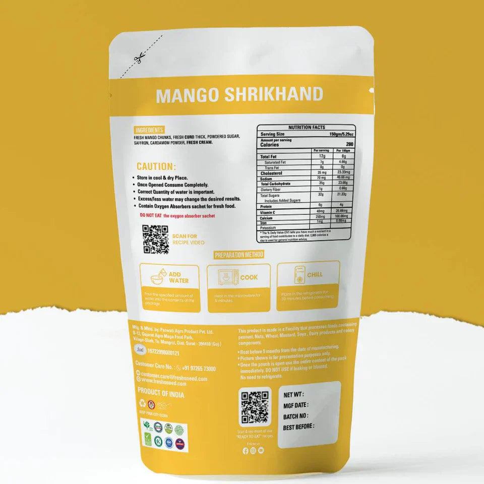 Fresh O Need Mango Shrikhand - Ready To Eat 250 gms