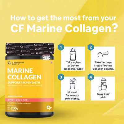 Carbamide Forte Marine Collagen Powder Supplement - for Skin Fish Collagen Powder for Women & Men - 200g Powder - ALPHANSO MANGO Flavour