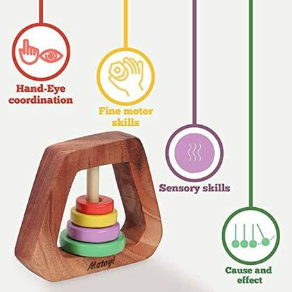 Matoyi Multicolor Non Toxic Trapezium Rattle, Heart Shaped and mount maraca or Jhunjhuna 0-2 Y 21.5 x 30.5 x 2 cm