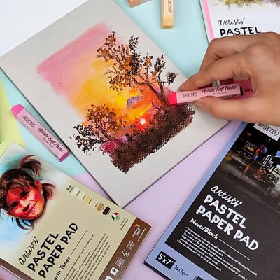 Brustro Artists' Pastel Paper Pad, Set of 2, 24 Sheets (160 GSM) Each, Colour - Black & White, Size - 3.5" x 5.5"